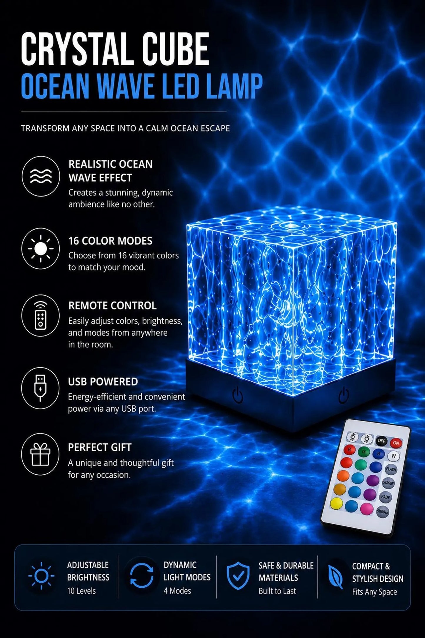 Ocean Wave Light Projector, Bedroom Ambient Lighting, Rechargeable Mood Light