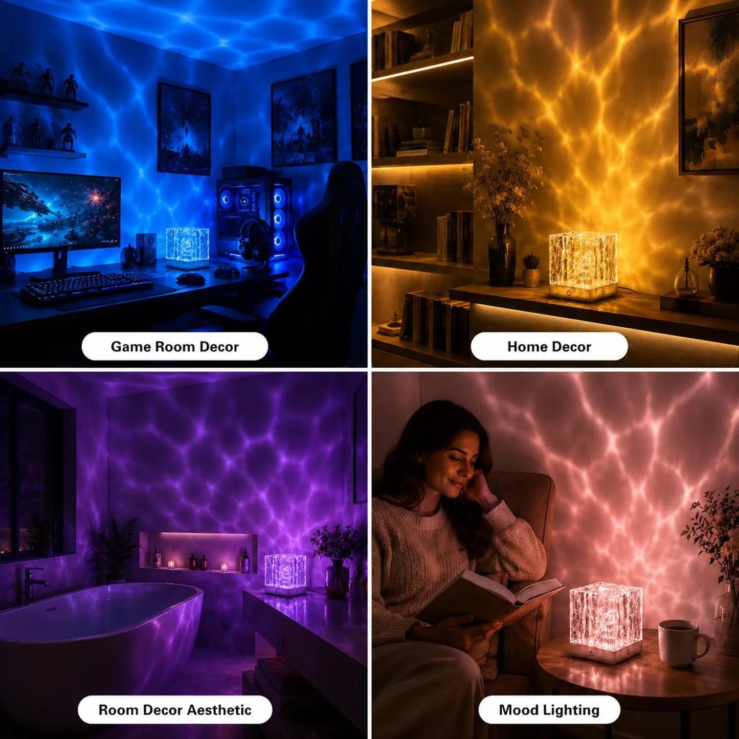 Ocean Wave Light Projector, Bedroom Ambient Lighting, Rechargeable Mood Light