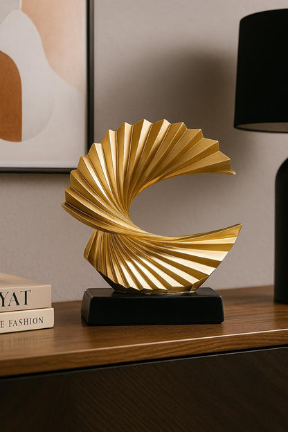 Golden Wave Resin Sculpture Abstract Art Deco Home Decor